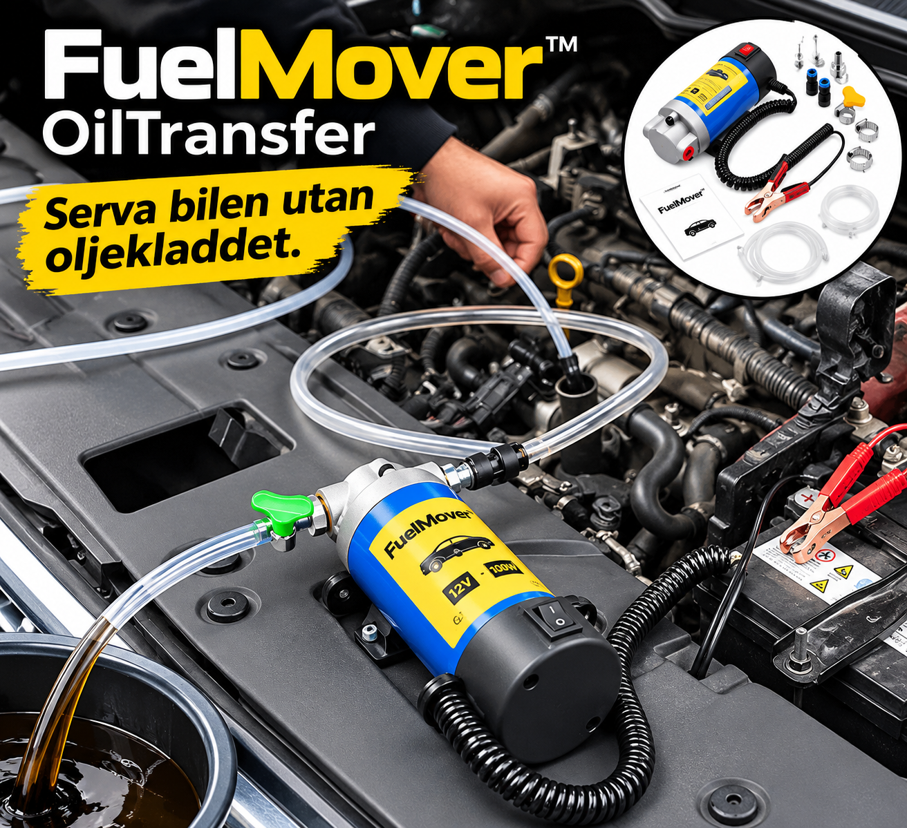 FuelMover™ OilTransfer - Serva bilen utan oljekladdet.