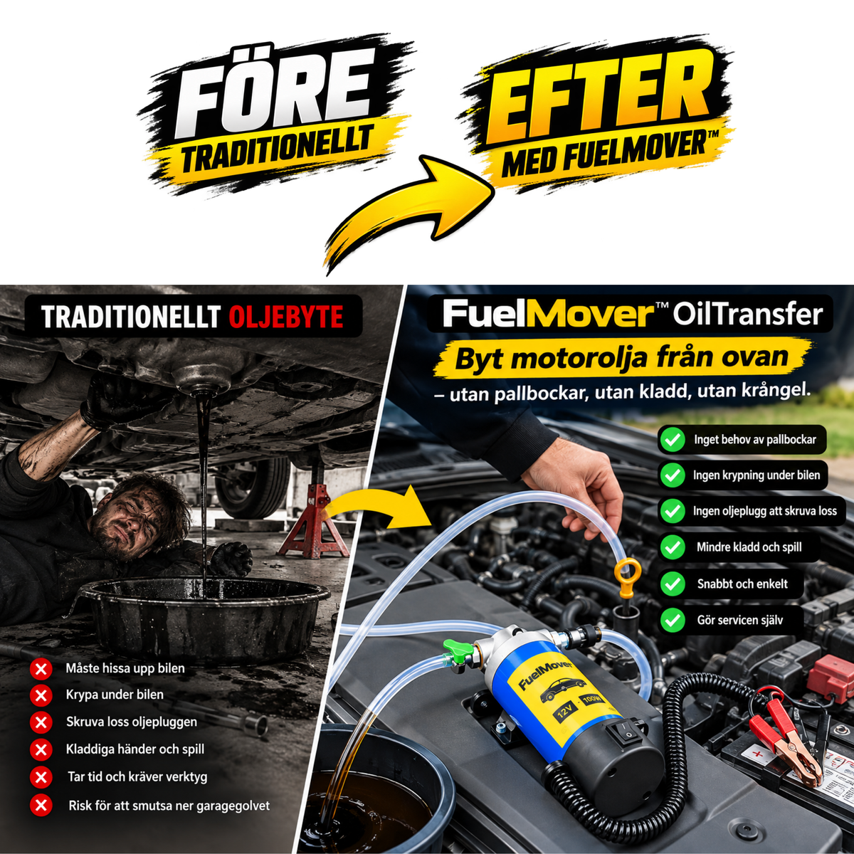 FuelMover™ OilTransfer - Serva bilen utan oljekladdet.